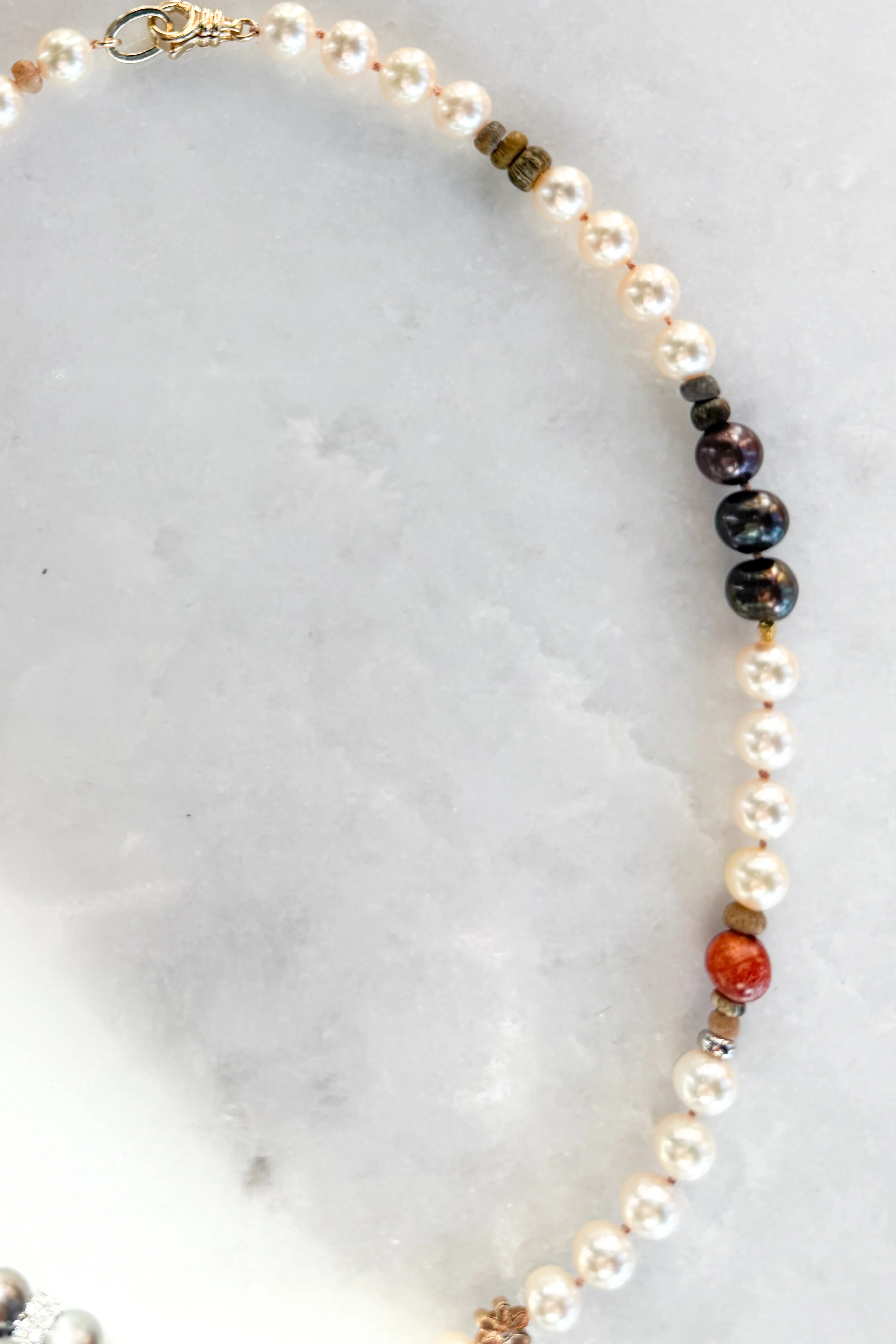 Akoya Coral Daisy Pearl Necklace - Image 3