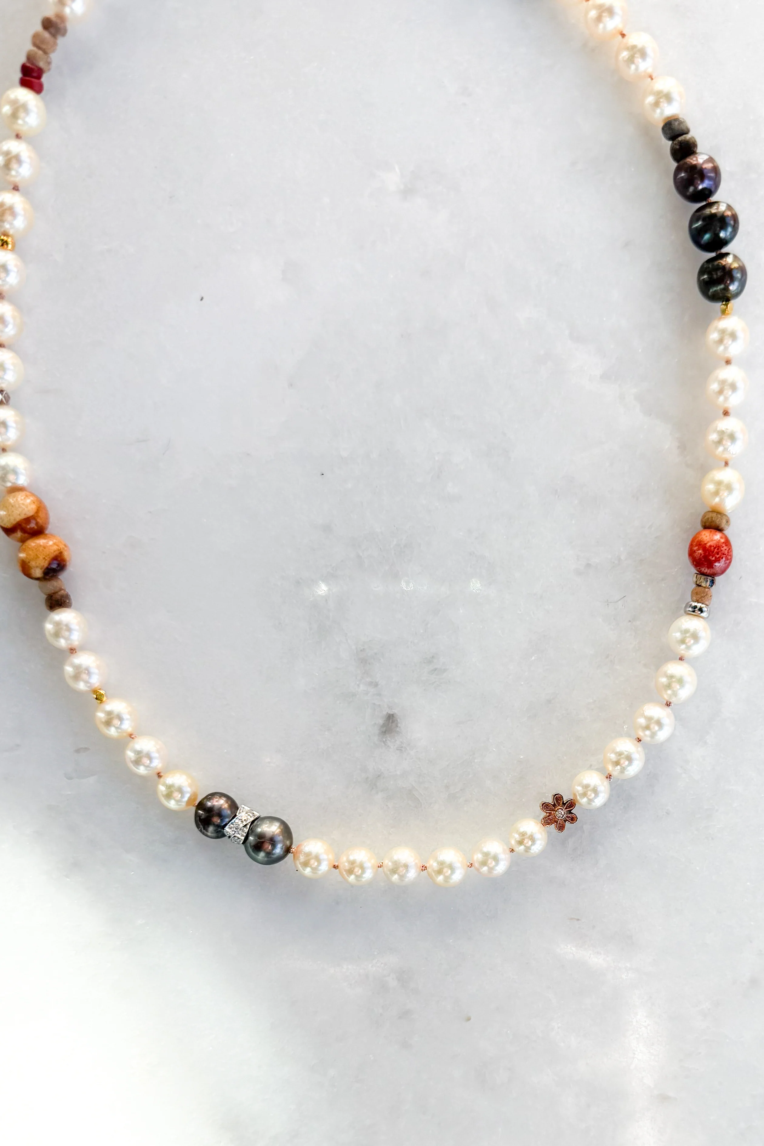 Akoya Coral Daisy Pearl Necklace - Image 5