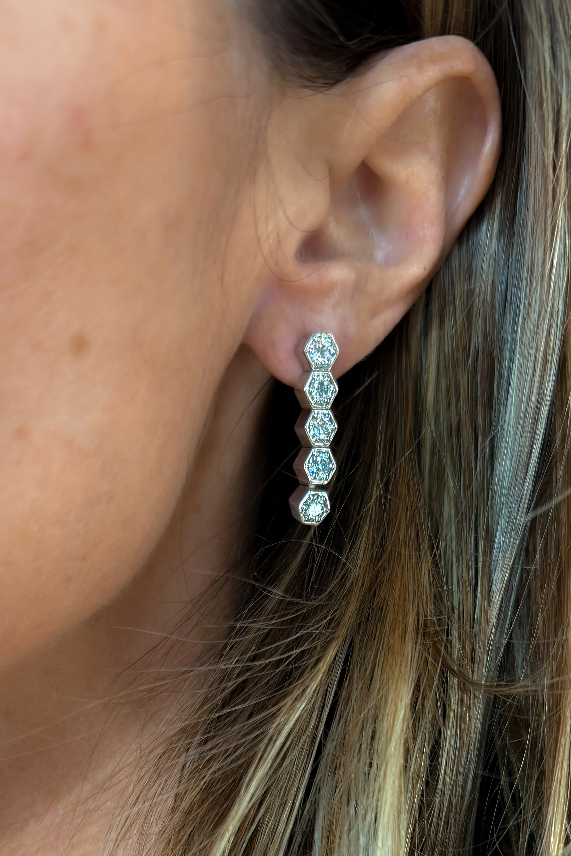 Diamond Hex Drop Earrings - Image 8