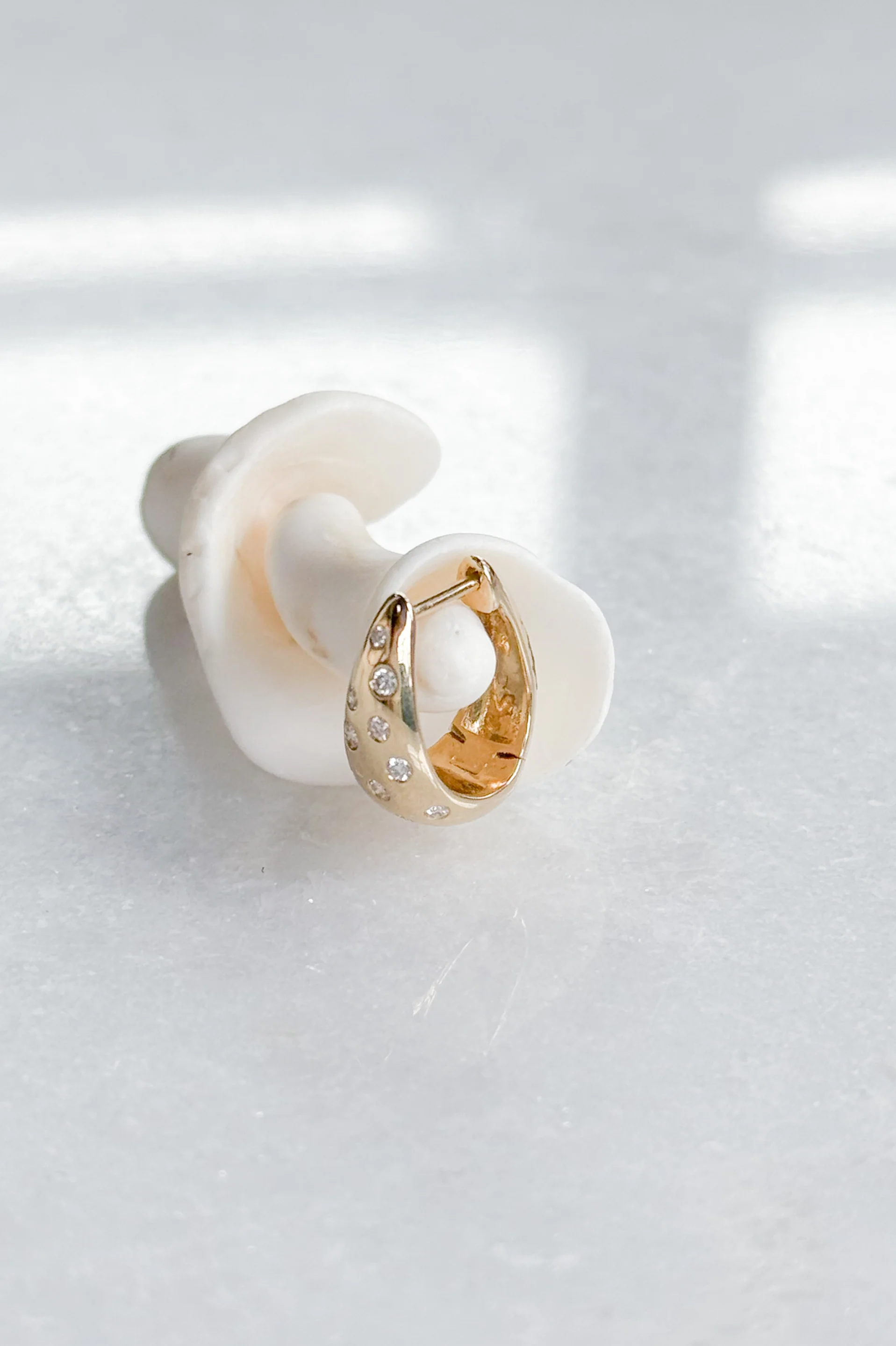Diamond Sprinkled Huggie Hoop Earring - Image 5