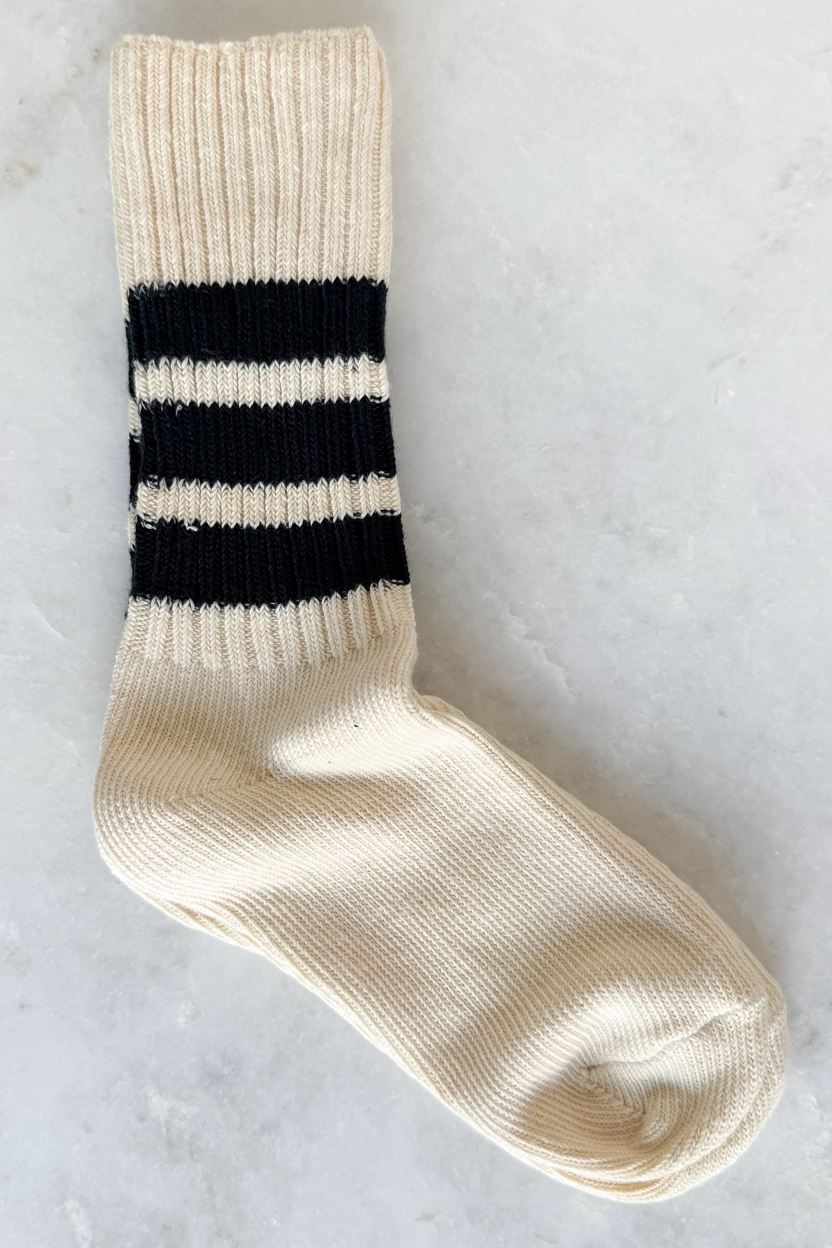 Ecru & Navy Blue Stripe Crew Socks - Image 3