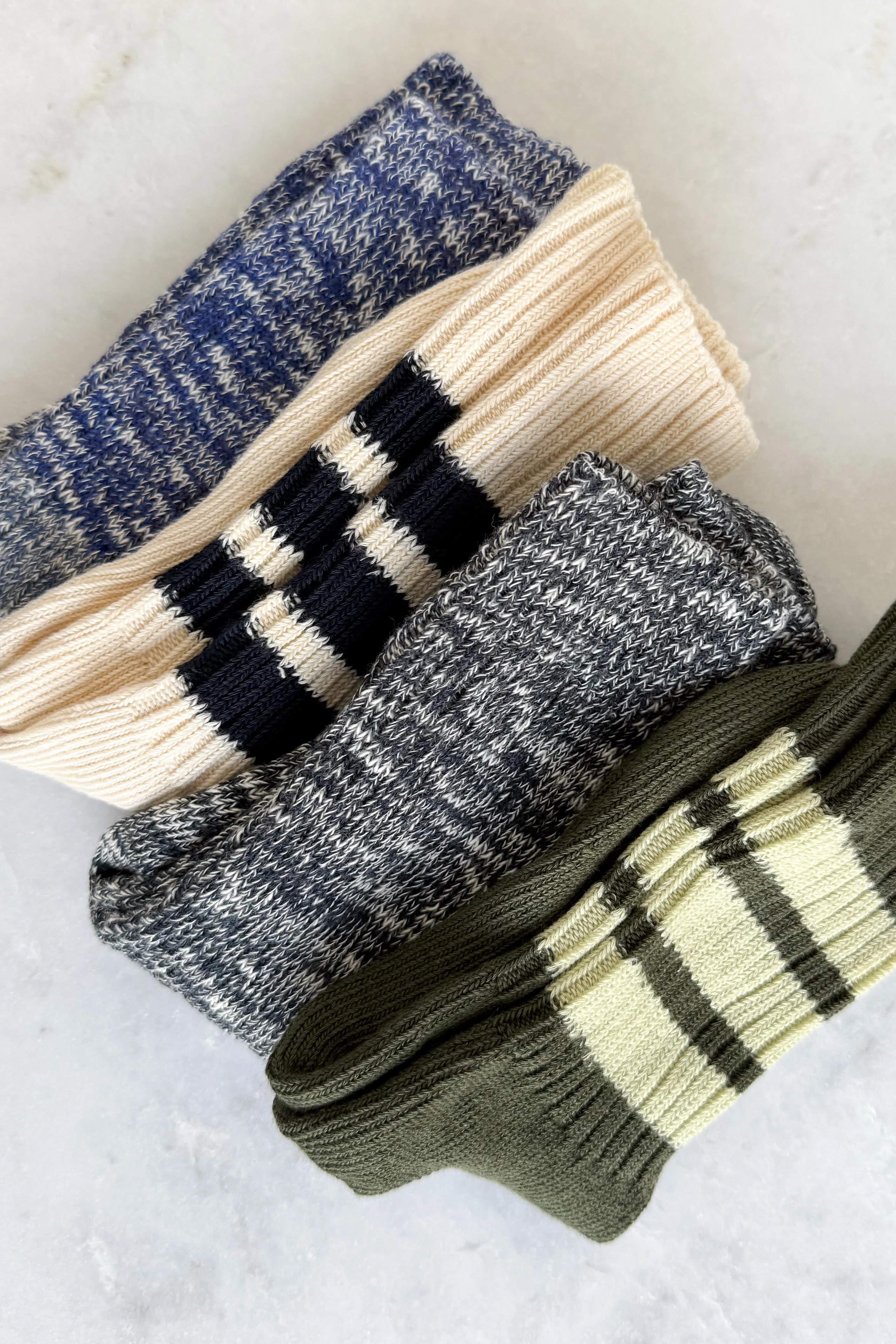 Ecru & Navy Blue Stripe Crew Socks - Image 5