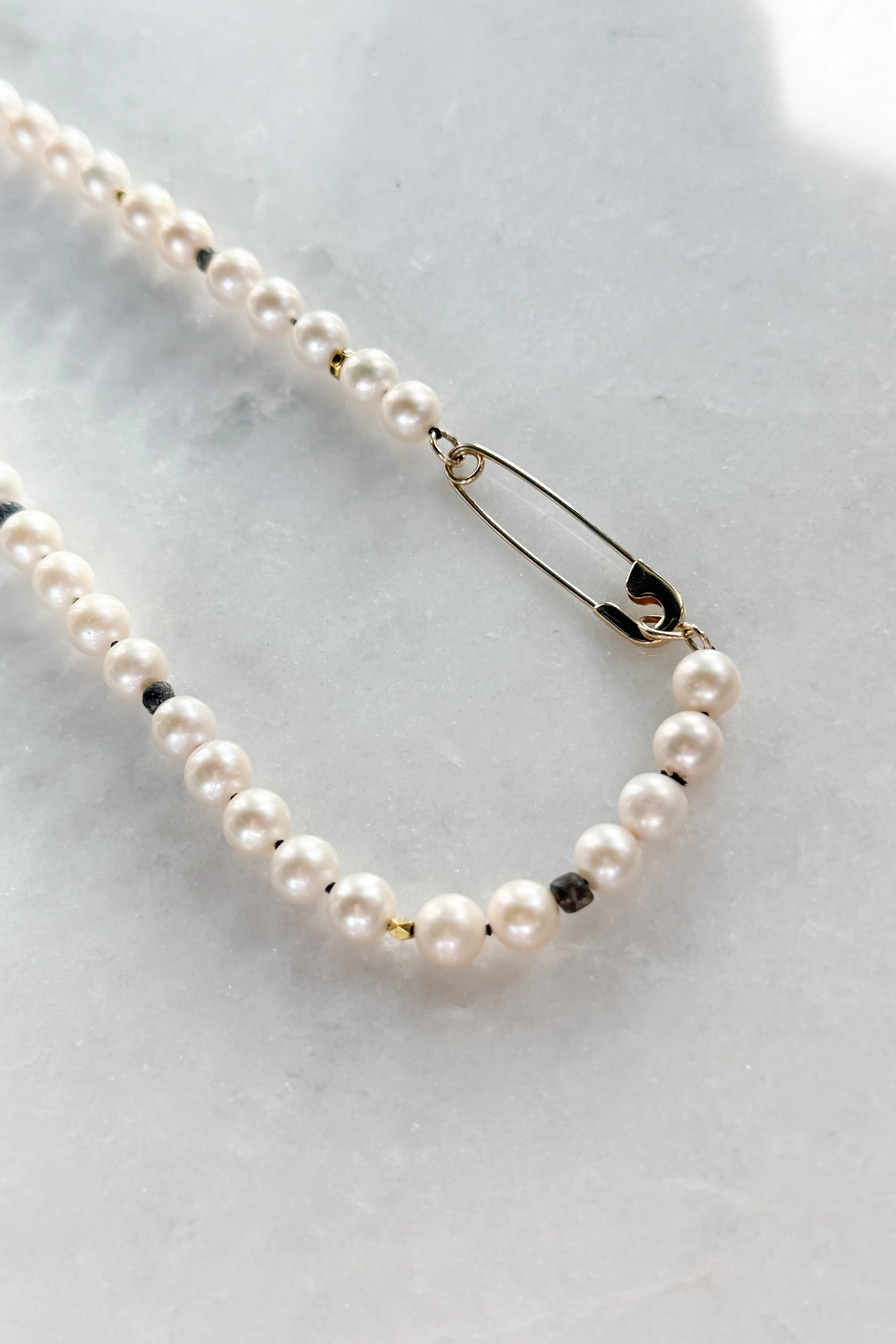 Freshwater Pearl & Safety Pin Necklace - Image 5