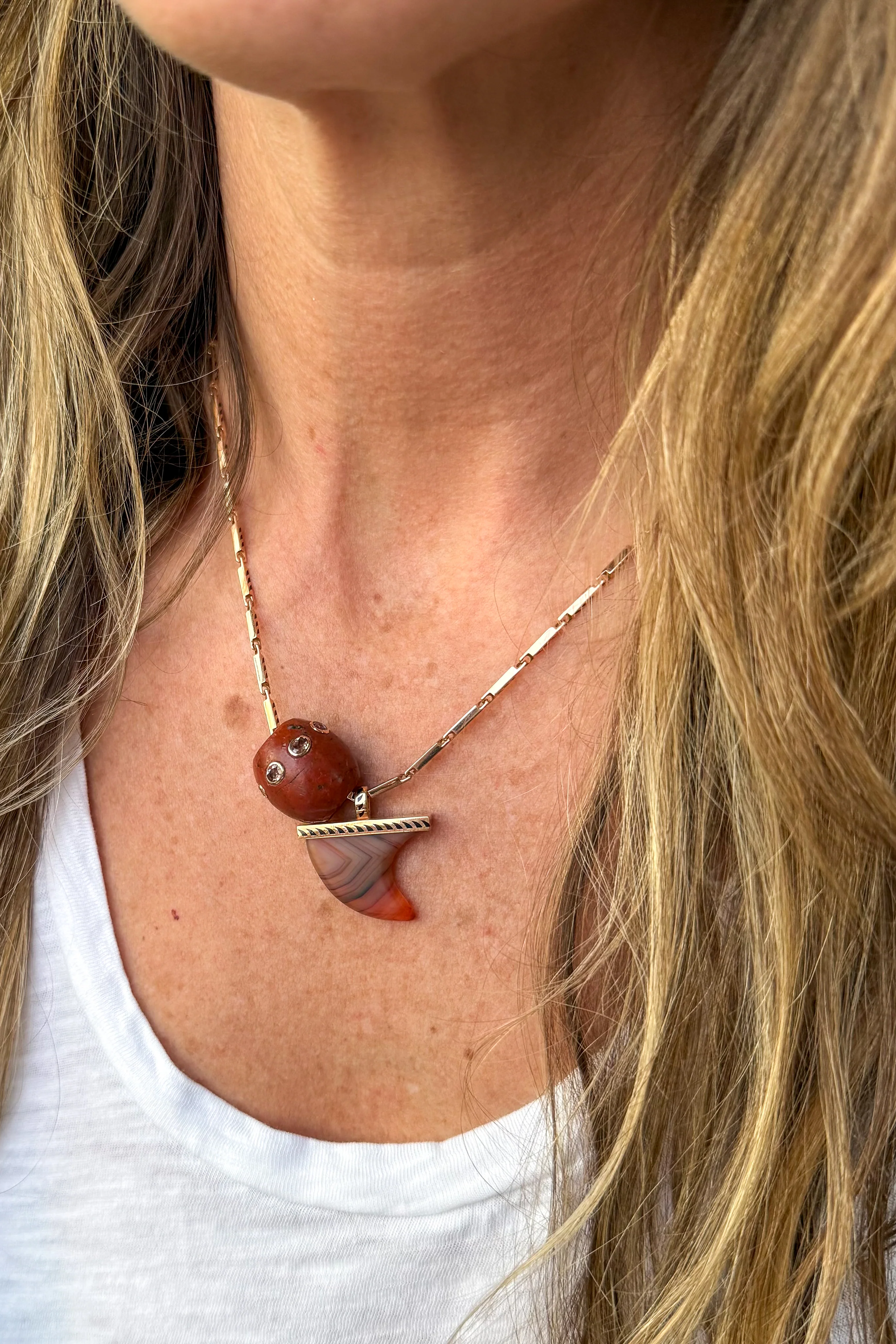 Round Agate Bead with Garnets - Image 10