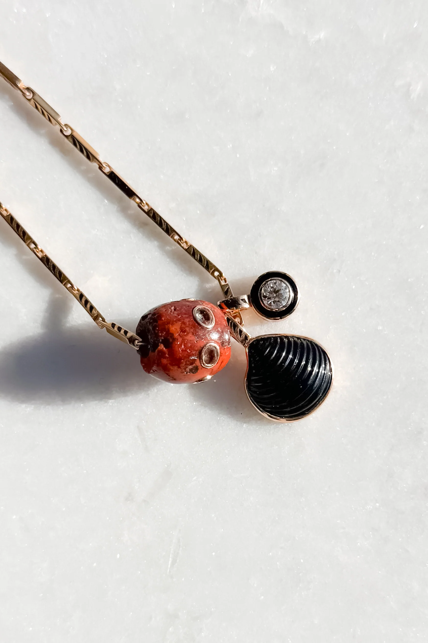 Round Agate Bead with Garnets - Image 3