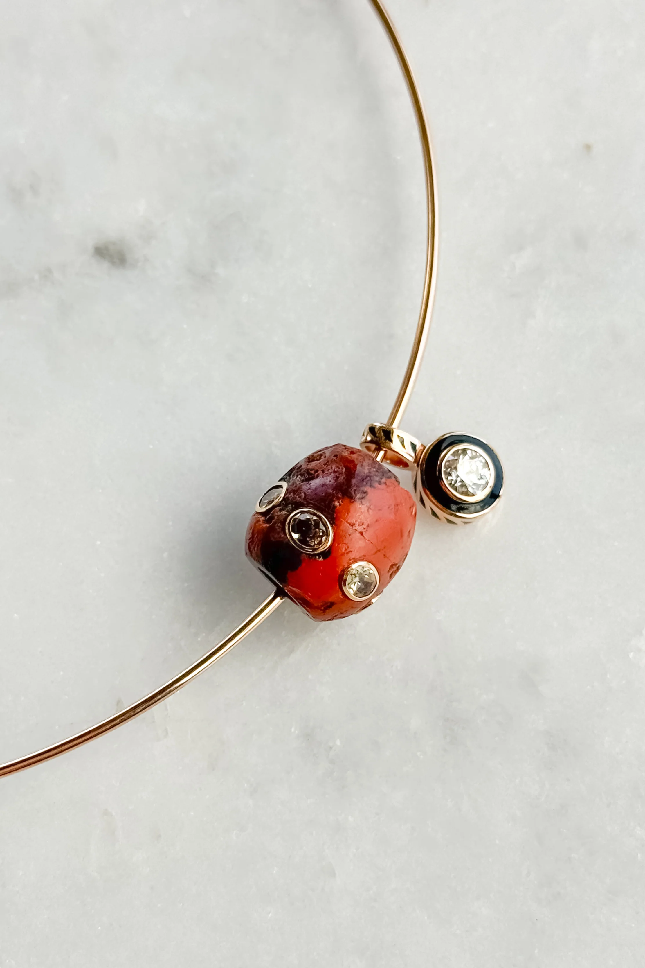 Round Agate Bead with Garnets - Image 9